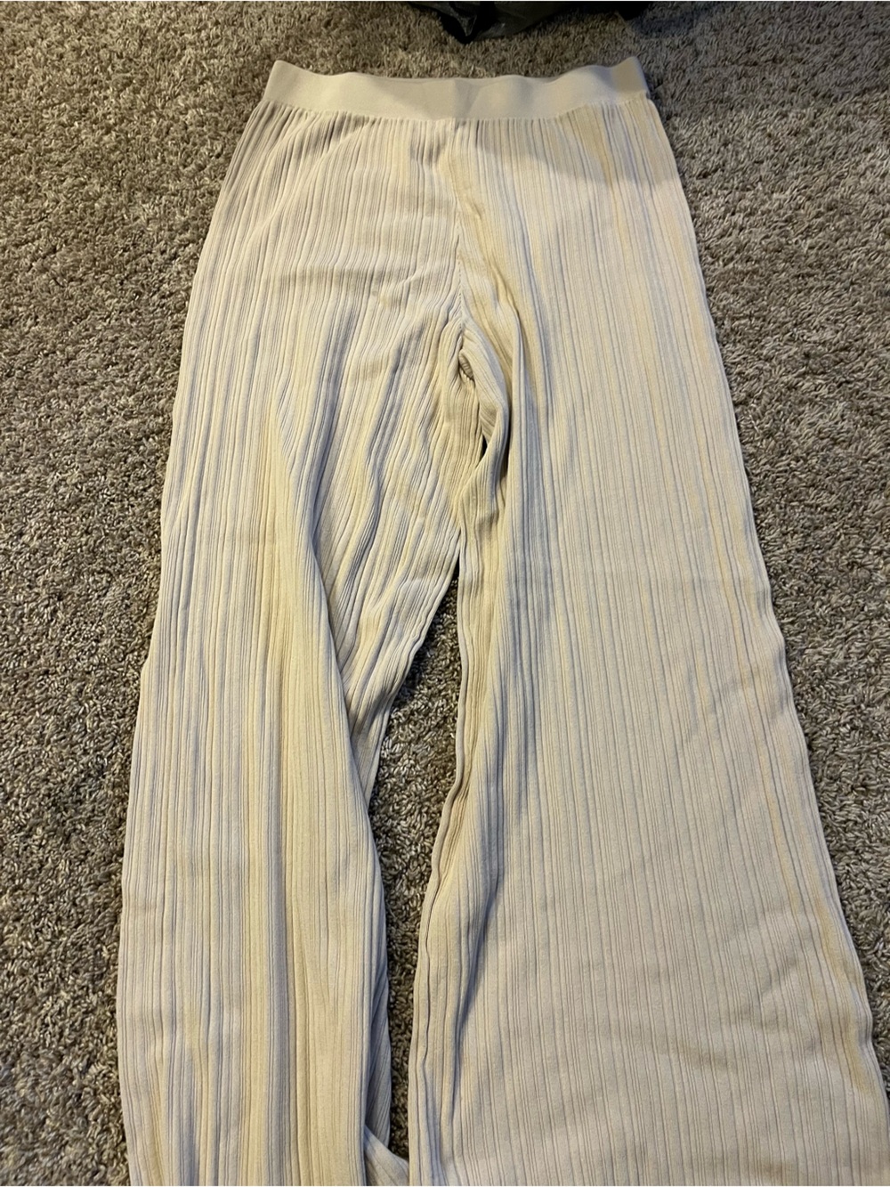 Ribbed Wide-Leg Cream Knit Pants